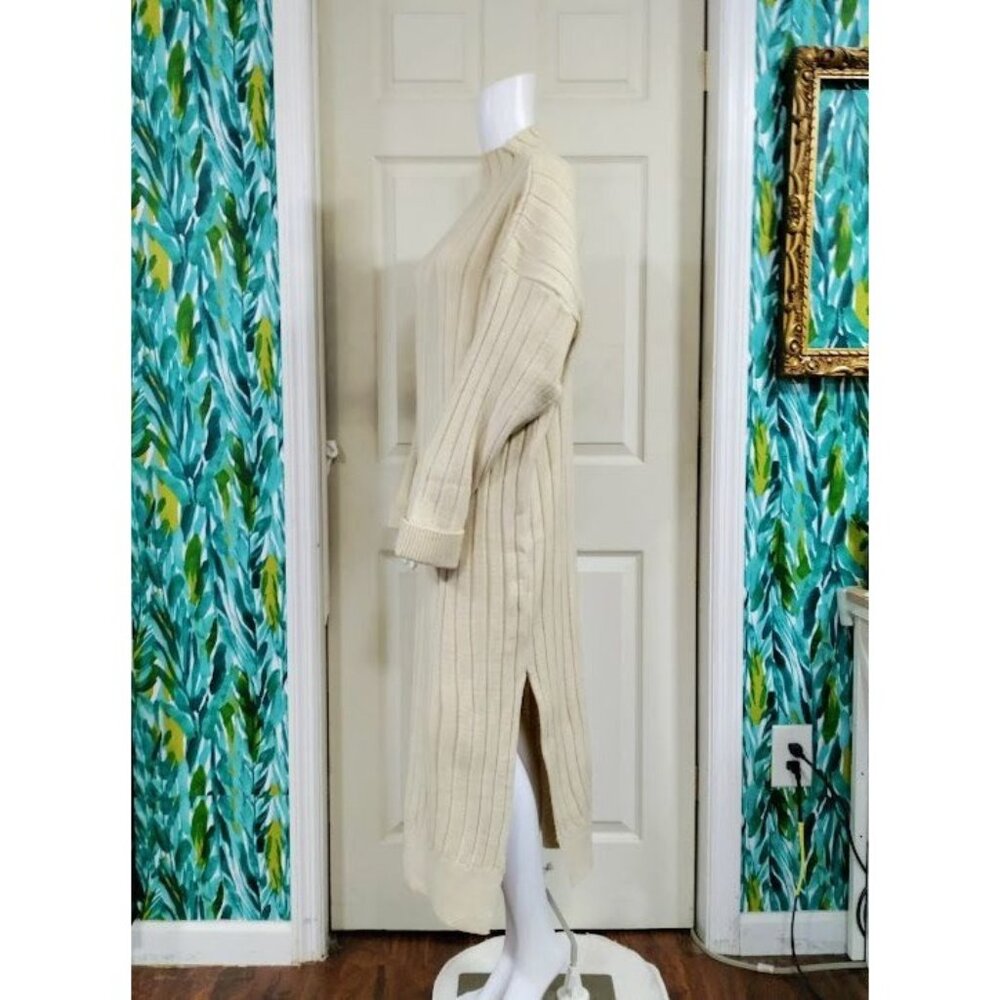 Topshop Knitted Oversized Ribbed Funnel Midi Dress Cozy Stone-Neutral Womens M - Picture 4 of 12